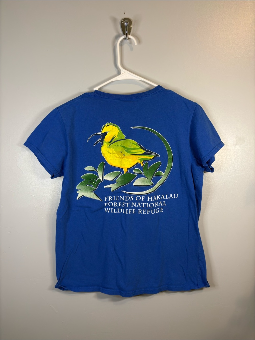 Vintage Gildan Royal Blue 100% Cotton Women's Short Sleeve Graphic T-Shirt Bird